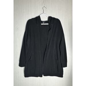 Eileen Fisher Womens Black Hooded Open Front Longline Cardigan Elevated Lounge L